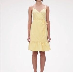 GAP |  Butter Yellow Pastel Linen Blend Ruffle Hem Wrap Dress- Size M